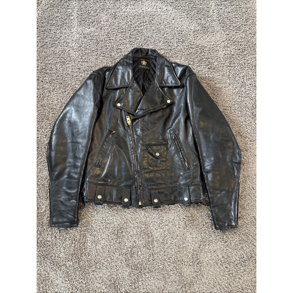 Vintage 1950s Black Leather Golden Bear Motorcycle Jacket Talon Zippers  Large L